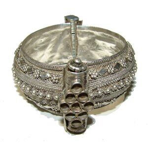Antique Yemen Silver Bangle Bracelet Tribal Ethnic Cuff Filigree Boho Jewelry